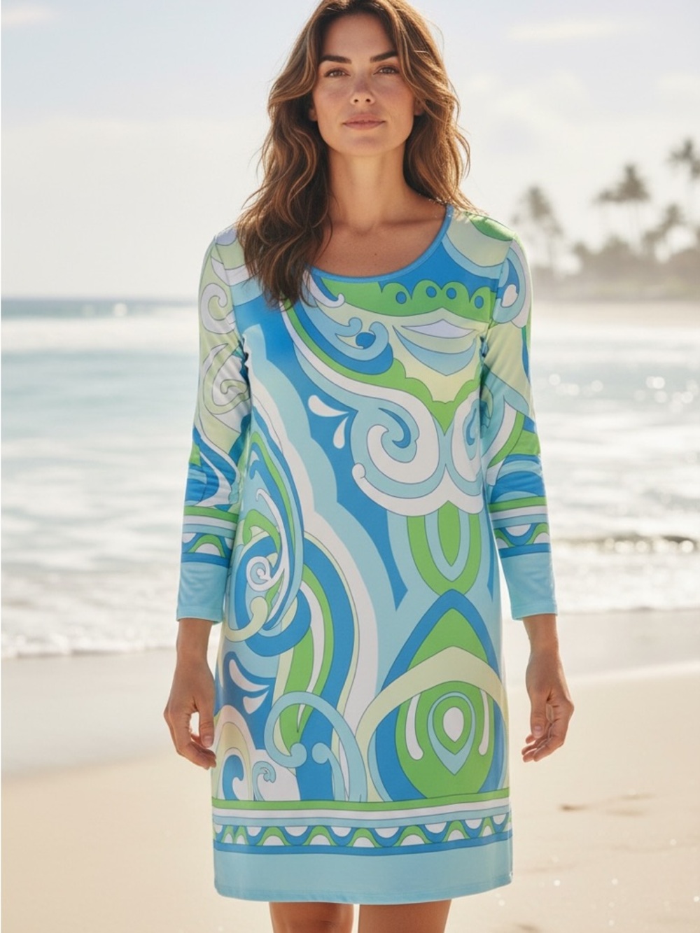 JEANNE PIERRE KLIFA DANPHE AUGUSTA BLUE MIDI LIGHTWEIGHT SHIFT DRESS-S/XXL